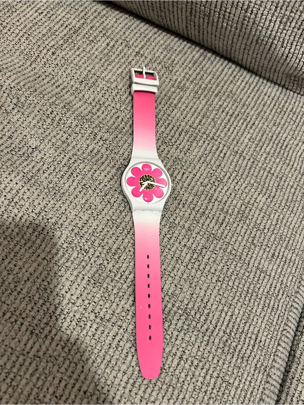 Swatch White Case Pink Gradient Flower Power Watch